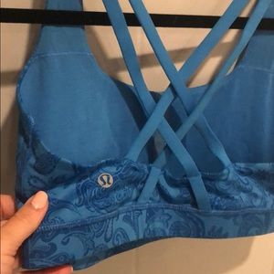 Blue patterned lululemon energy sports bra